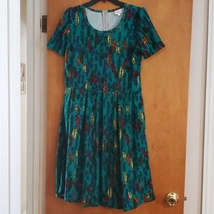 Lularoe Amelia Xl Dress Teal Feathers Colorful EUC